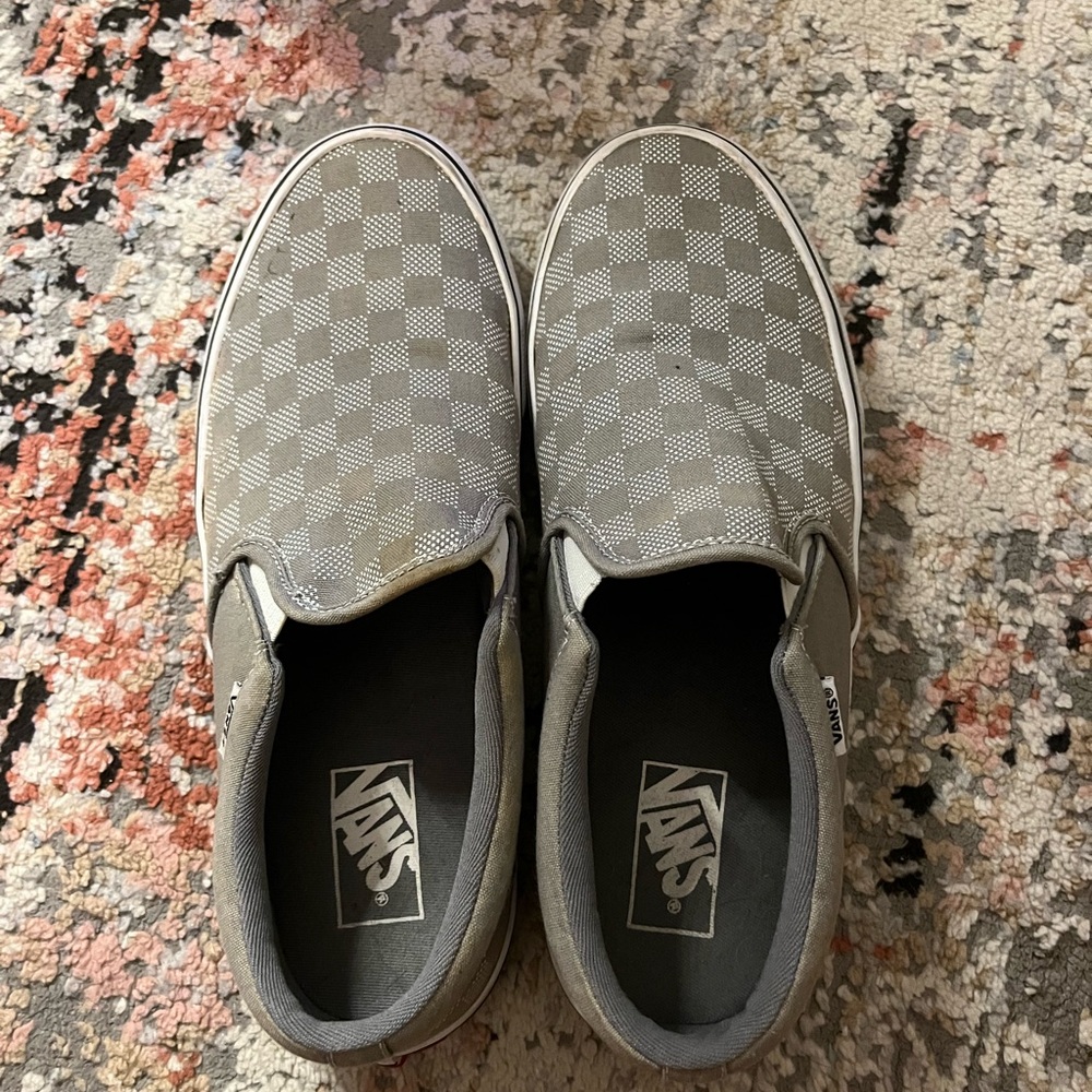 men's grey and white checkered vans